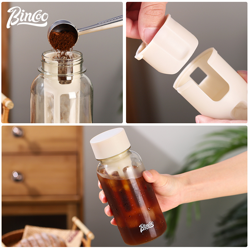 Ly pha cà phê BINCOO lạnh đi kèm tách trà thời trang mùa hè cầm tay đơn giản 500ML
