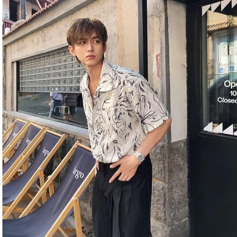 Áo sơ mi AOKANG tay lửng dáng rộng thời trang mùa hè cho nam