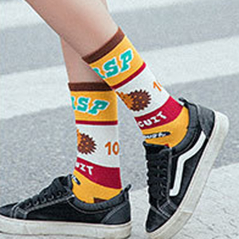 FHYL Vớ Cotton Cổ Vừa Thấm Hút Mồ Hôi In Họa Tiết Hoạt Hình Phong Cách Hàn Quốc Thời Trang Mùa Hè Cho Nữ