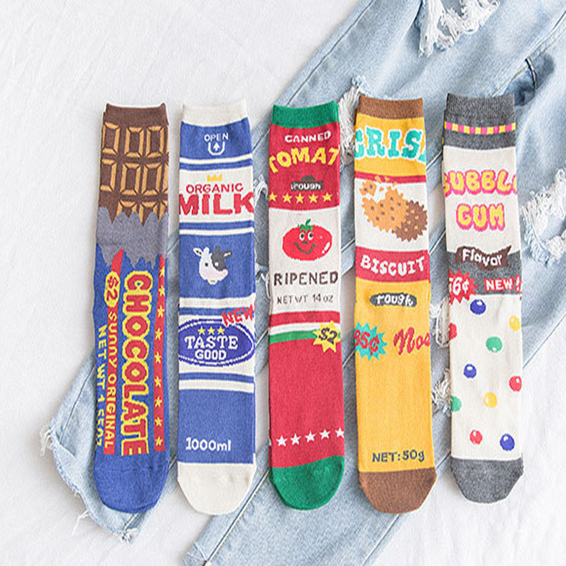 FHYL Vớ Cotton Cổ Vừa Thấm Hút Mồ Hôi In Họa Tiết Hoạt Hình Phong Cách Hàn Quốc Thời Trang Mùa Hè Cho Nữ