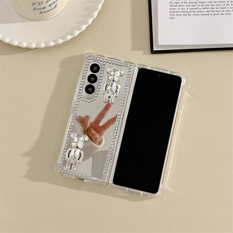 Ốp Điện Thoại Mặt Gương Hình Gấu XX Cho Samsung Galaxy Z Fold 3 4 5G