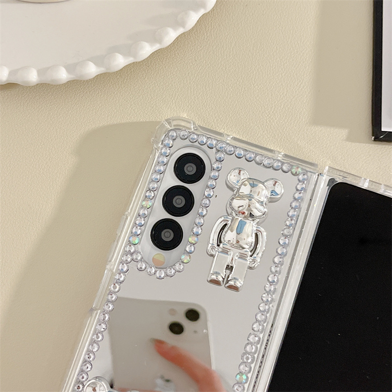 Ốp Điện Thoại Mặt Gương Hình Gấu XX Cho Samsung Galaxy Z Fold 3 4 5G