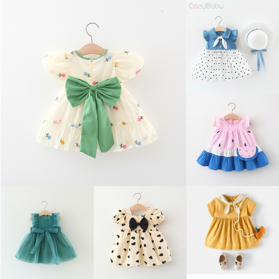 Đầm Công Chúa Tay Phồng Đính Nơ Thời Trang Mùa Hè Hàn Quốc 2023 Mới Cho Bé Gái