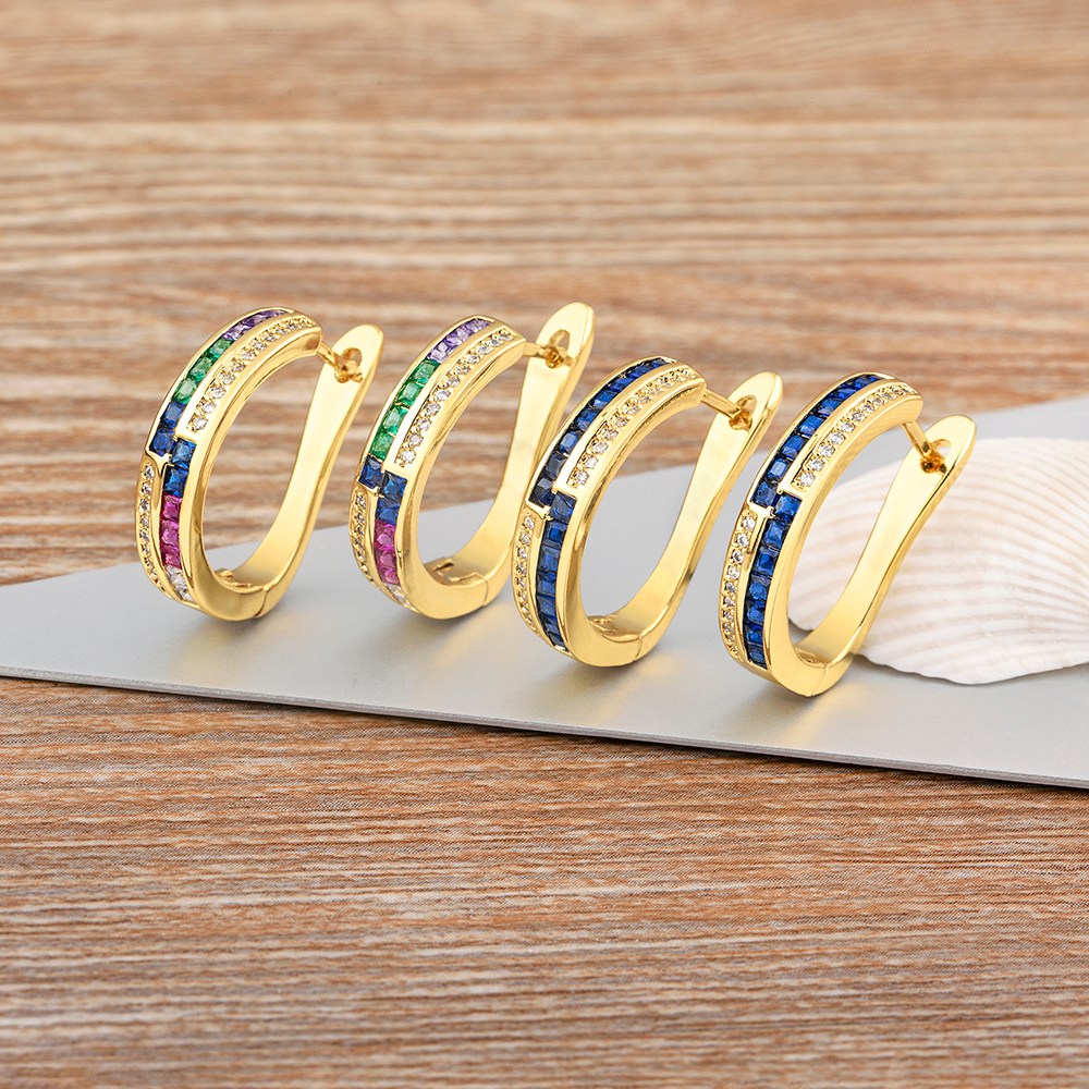 Bông Tai Dạng Vòng Đính Đá Zircon Lấp Lánh Sang Trọng Có 6 Màu Lựa Chọn Cho Nữ