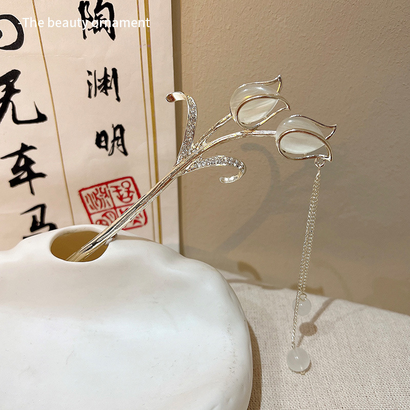 Kẹp Tóc Tua Rua Đính Đá Mắt Mèo Bằng Kim Loại Cao Cấp Cho Nữ