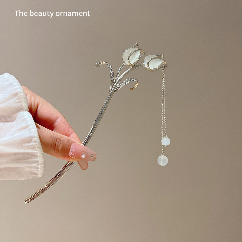 Kẹp Tóc Tua Rua Đính Đá Mắt Mèo Bằng Kim Loại Cao Cấp Cho Nữ