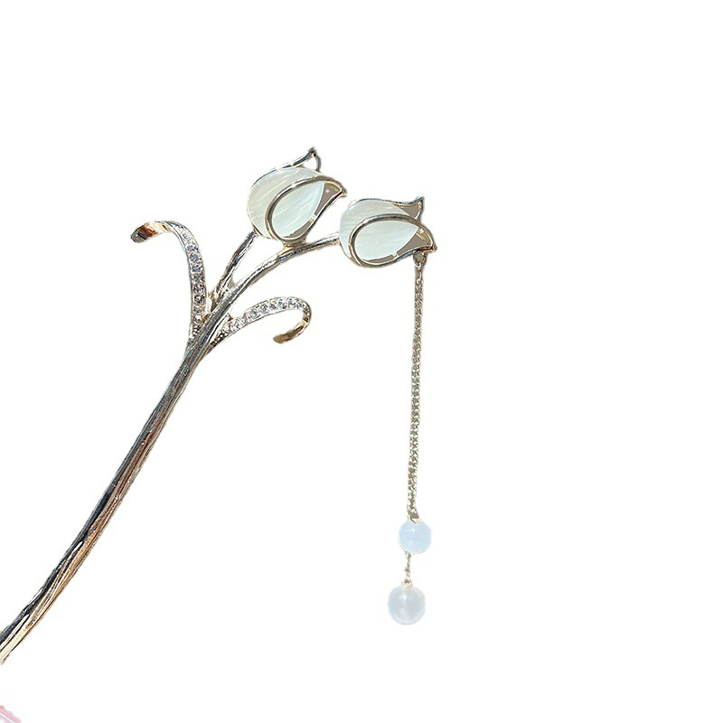 Kẹp Tóc Tua Rua Đính Đá Mắt Mèo Bằng Kim Loại Cao Cấp Cho Nữ