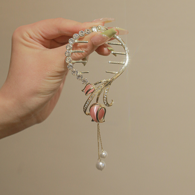 Kẹp Tóc Tua Rua Đính Đá Mắt Mèo Bằng Kim Loại Cao Cấp Cho Nữ