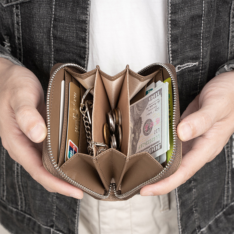 Ví Da Thật Dáng Ngắn Có Khóa Kéo Thiết Kế Trẻ Trung Hợp Thời Trang Cho Nam