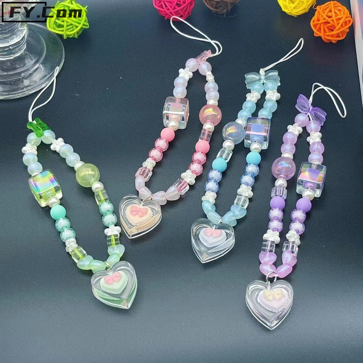 Dây Đeo Điện Thoại Họa Tiết Trái Tim Hoạt Hình 3D Màu Tương Phản Kiểu Hàn Quốc