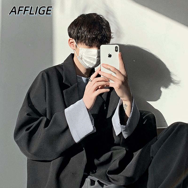 ✦ AFFLIGE ✦Áo khoác vest dài tay dáng rộng màu trơn thời trang xuân thu phong cách Hàn Quốc cho nam