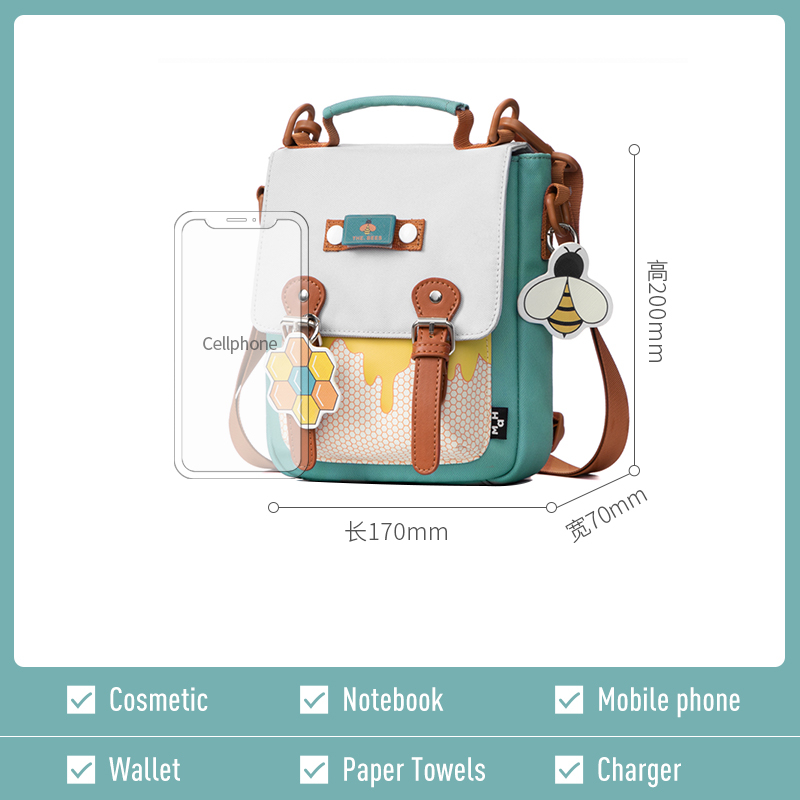 Mr. ace Homme Túi Xách Đeo Vai ĐựngThoại Họa Tiết Chú Ong Dễ Thương Cho Nữ Túi đeo chéo