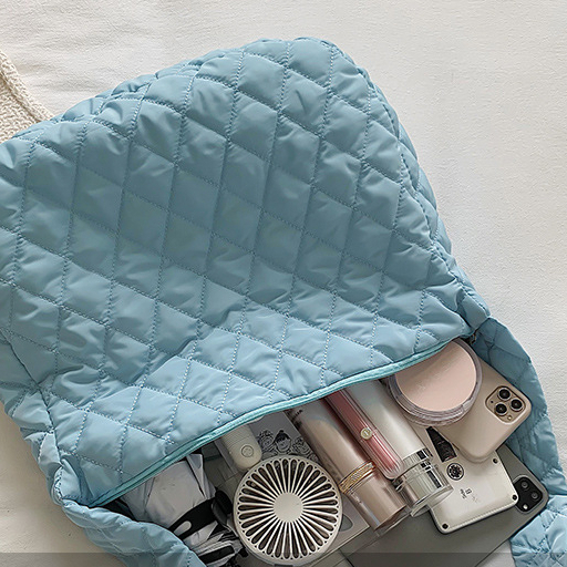 AlphaZ Túi Xách Cotton Màu Trơn Thêu Họa Tiết Hình Thoi Sức Chứa Lớn Cao Cấp Phong Cách Hàn Quốc Cho Nữ