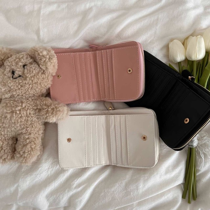 Ví Nữ mini Dạng Ngắn Có Khóa Kéo Thêu Họa Tiết CHERLKOLRS Phong Cách Hàn Quốc Thời Trang Cho Nữ