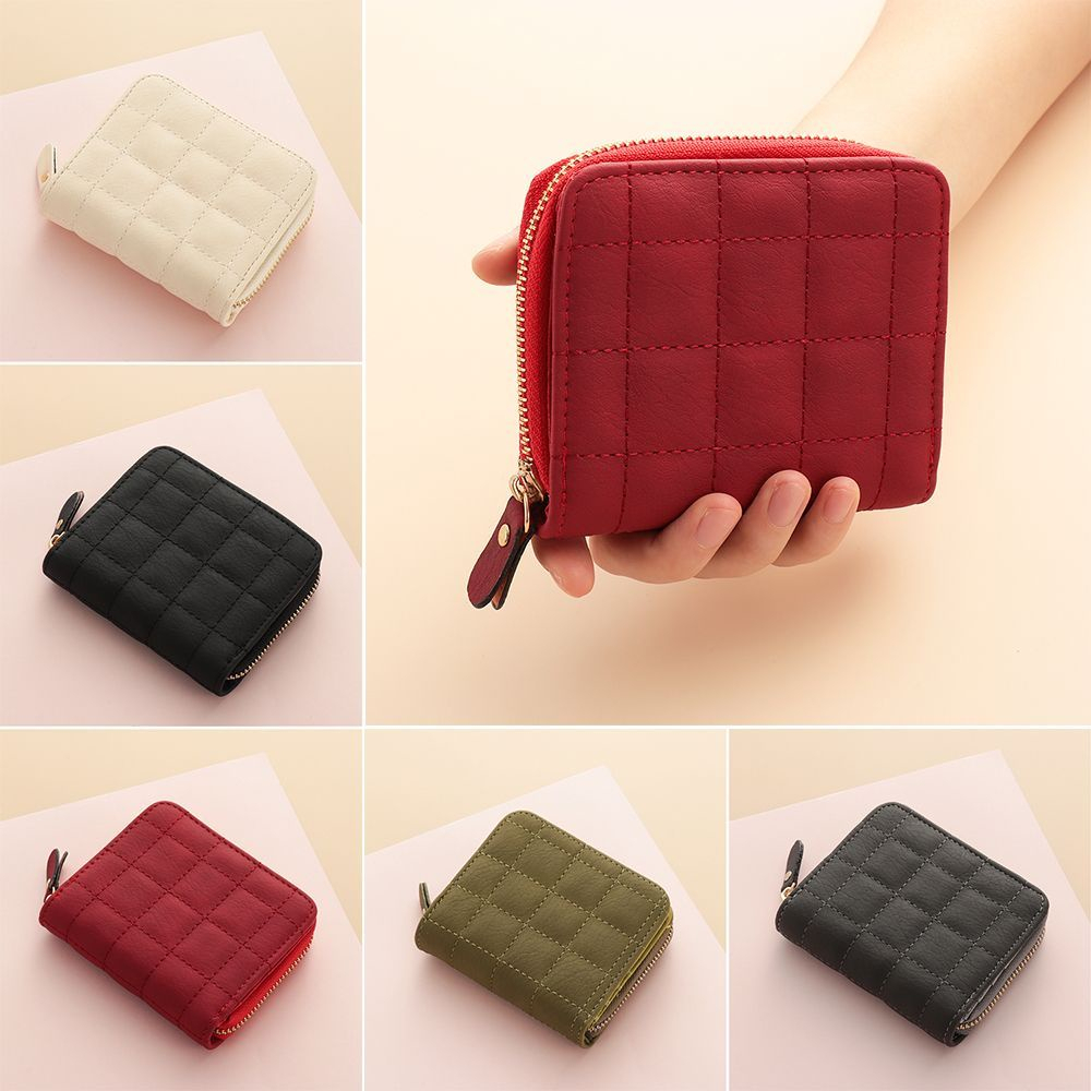 Ví Nữ mini Dạng Ngắn Có Khóa Kéo Thêu Họa Tiết CHERLKOLRS Phong Cách Hàn Quốc Thời Trang Cho Nữ