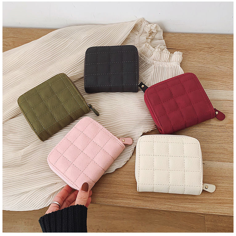 Ví Nữ mini Dạng Ngắn Có Khóa Kéo Thêu Họa Tiết CHERLKOLRS Phong Cách Hàn Quốc Thời Trang Cho Nữ