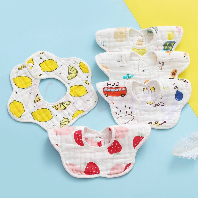 Yếm Ăn Vải cotton Sáu Lớp Dày Dặn Xoay 360 Độ Chuyên Dùng Cho Bé Sơ Sinh