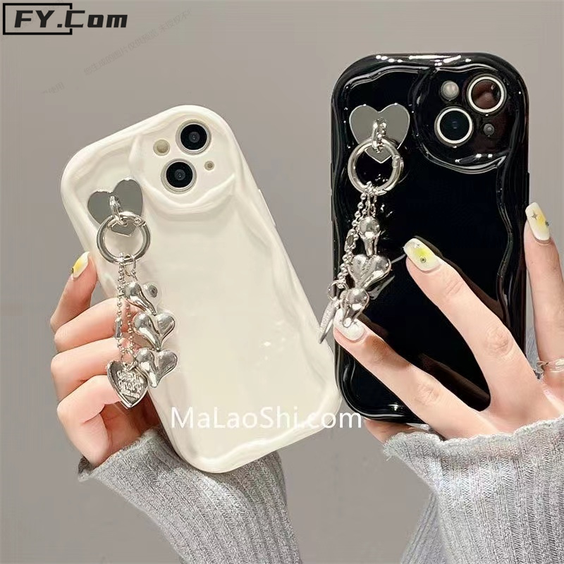 Ốp Điện Thoại Silicon Mềm Màu Trơn Gắn Vòng Tay Hình Trái Tim 3D Cho iPhone 14 14 Pro 13 12 11 X XR 6S 7 + 8 + SE2 SE3