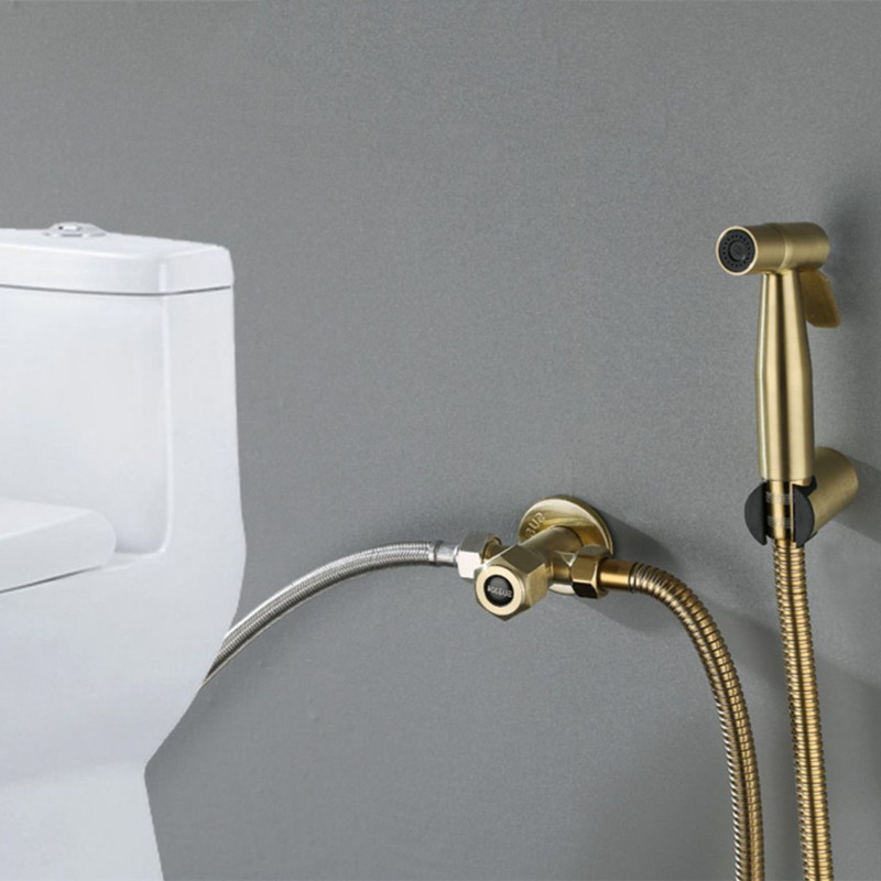 Vòi Xịt Toilet Cầm Tay Bằng Thép Không Gỉ Với Hai Đầu Ra Màu Vàng