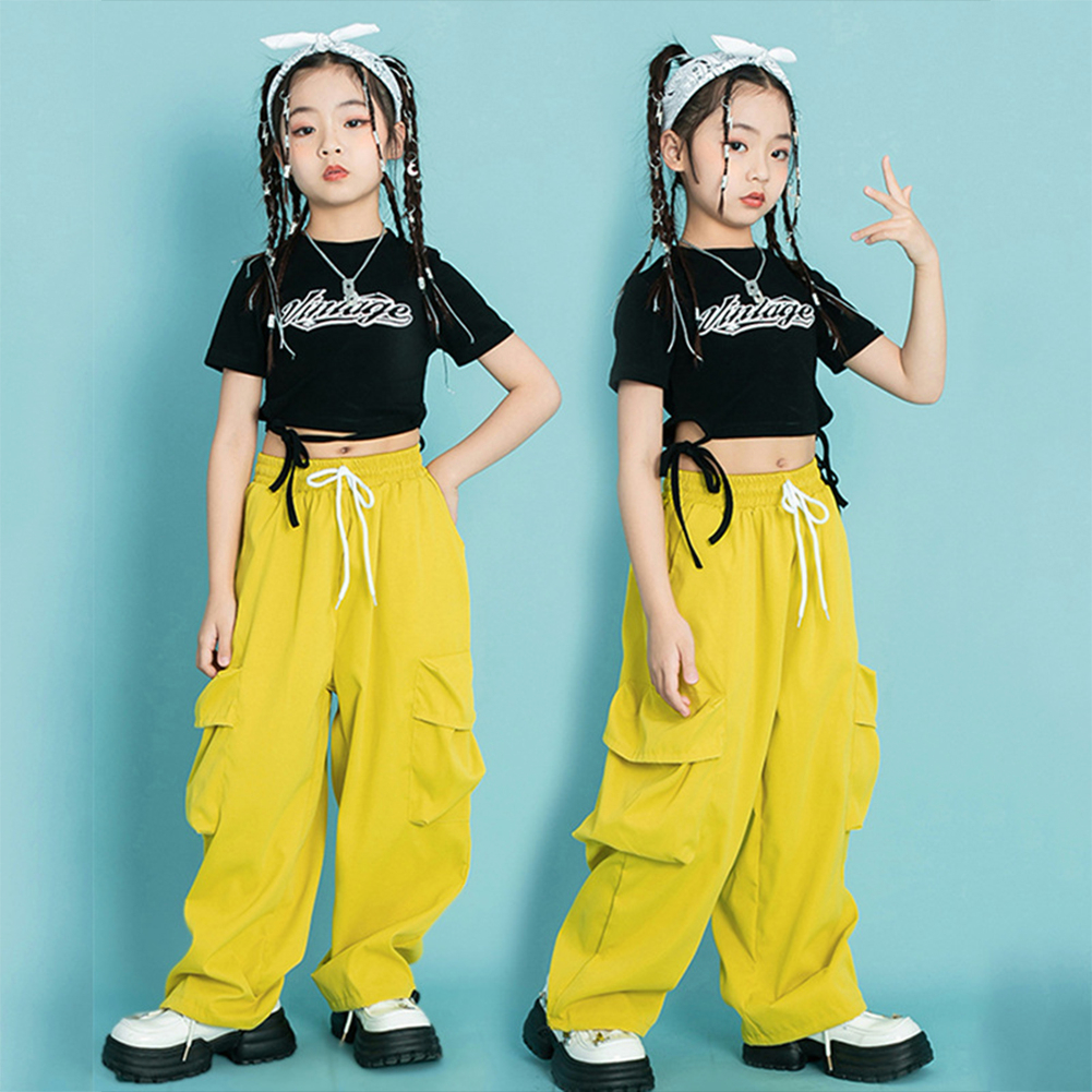 Bộ Trang Phục Áo Croptop + Quần Dài Họa Tiết Rằn Ri Phong Cách Hip hop Đường Phố Màu Đen / Xanh Lá / Hồng Dành Cho Bé Gái