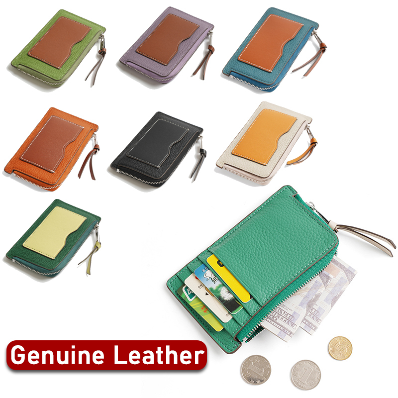 Ví Da Thật Đựng Thẻ / Tiền Xu Có Khóa Kéo Thời Trang Cho Nữ