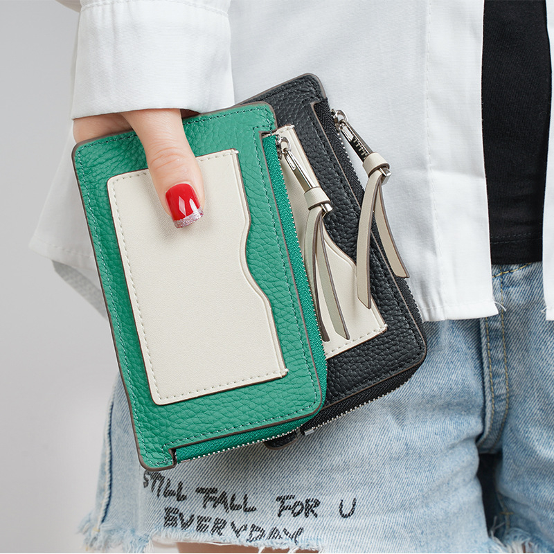 Ví Da Thật Đựng Thẻ / Tiền Xu Có Khóa Kéo Thời Trang Cho Nữ