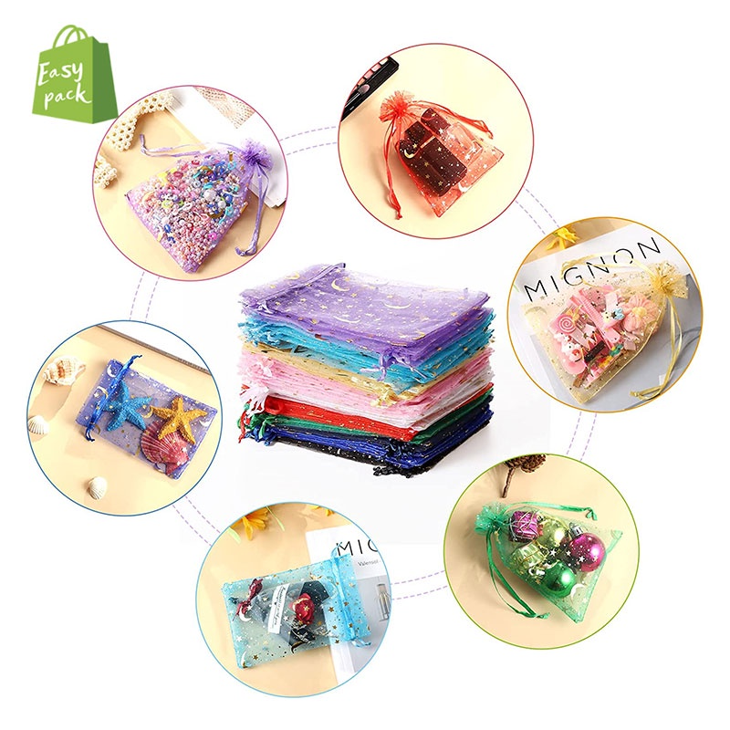 Set 100 Túi Dây Rút 100 Cái Hình Trăng Sao Đựng Kẹo Làm Quà Tặng Đám Cưới