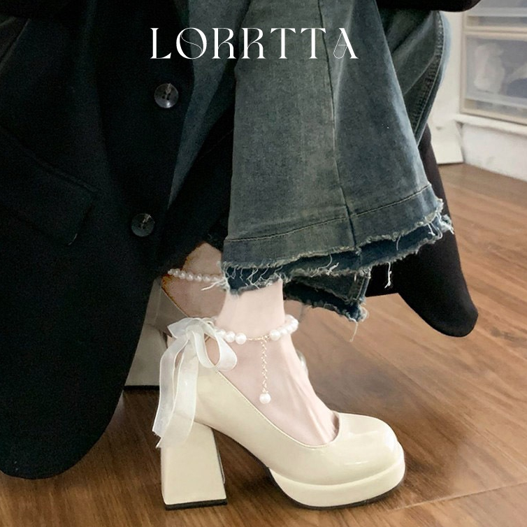 LORRTTA giày cao gót nữ giày nữ lolita giày Giày búp bê gót đại đính tinh thể 2023NEW 21Z23051904