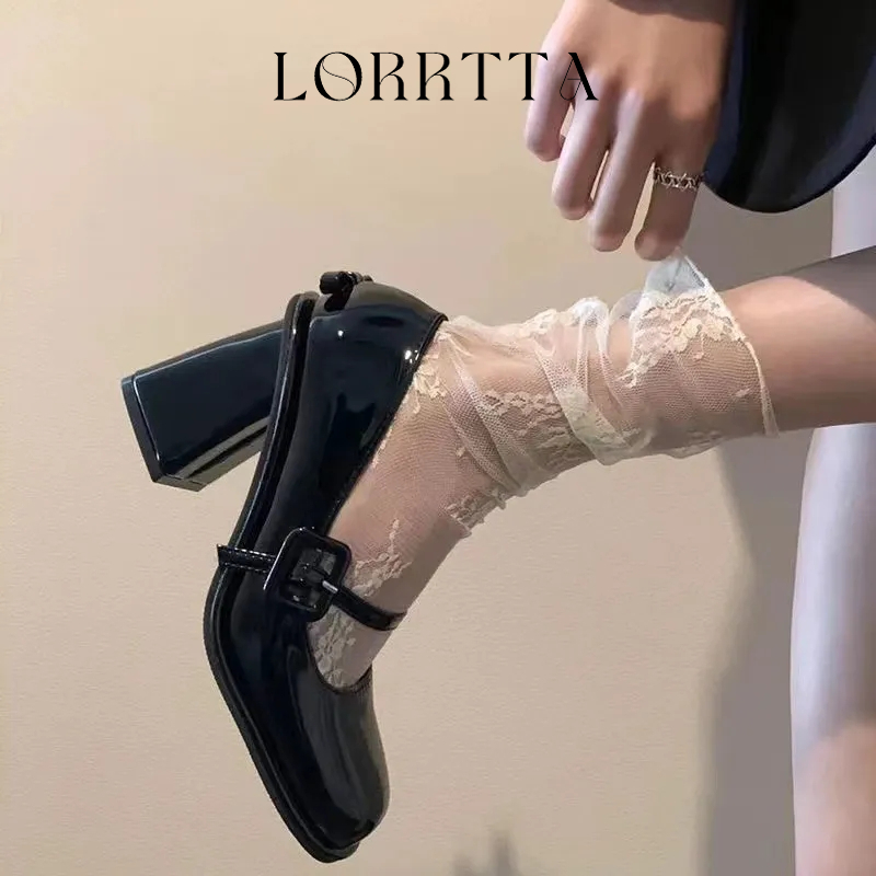 LORRTTA giày cao gót nữ giày nữ lolita giày Giày búp bê gót đại đính tinh thể 2023NEW BK20Z23051107