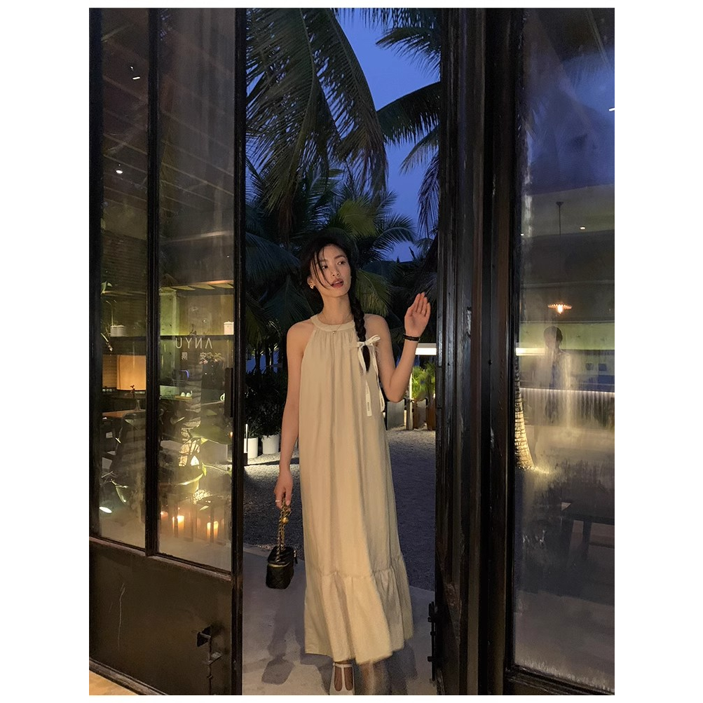 Đầm Dài Hai Dây Dáng Rộng Màu Đen Thời Trang Mùa Hè Xinh Xắn Cho Nữ