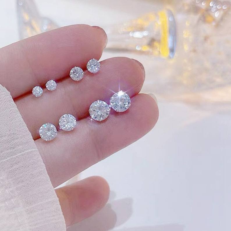 1 Đôi Bông Tai Bằng Thép Titan Không Gỉ Mạ Vàng 18K Đính Đá Zircon 3-8MM