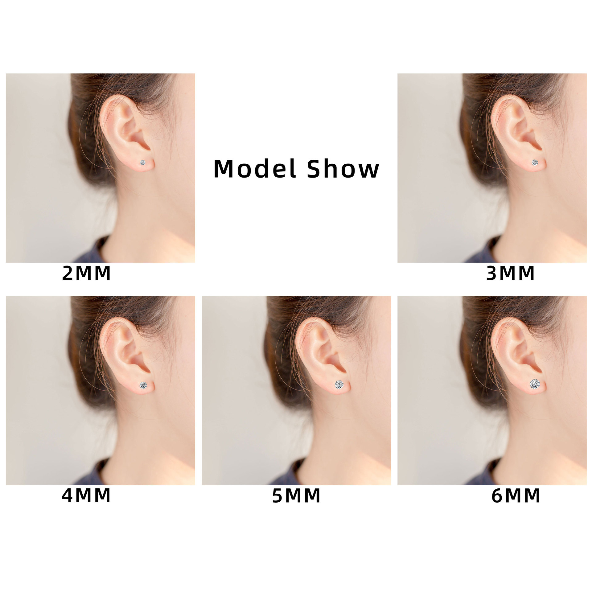 1 Đôi Bông Tai Thép Titan Đen Đính Đá Zircon 3-8MM Cho Nam Nữ