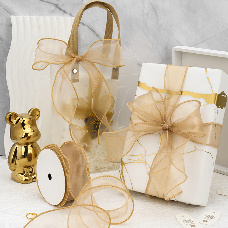 Cuộn Dây Ruy Băng Màu Vàng Dùng Gói Quà / Trang Trí Tiệc Cưới / Sinh Nhật