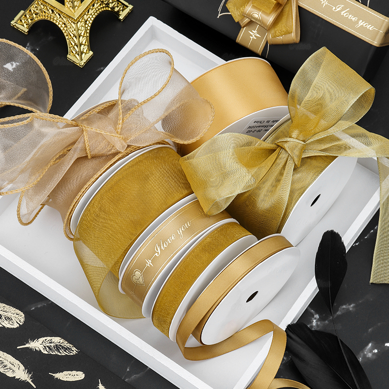 Cuộn Dây Ruy Băng Màu Vàng Dùng Gói Quà / Trang Trí Tiệc Cưới / Sinh Nhật
