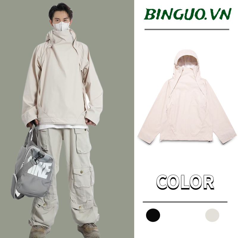 áo khoác jacket dù nam nữ không thấm nước chống nắng áo khoác bóng chày đen và khaki tính cách độc đáo dây kéo áo khoác bomber jacket unisex