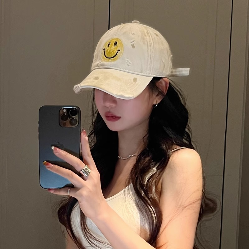 Mũ Lưỡi Trai Thêu Hình Mặt Cười Phong Cách Hàn Quốc Thời Trang Xuân Hè Cho Nam Và Nữ