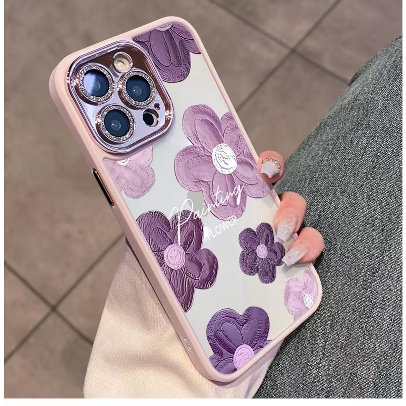 Ốp Điện Thoại Cứng Họa Tiết Hoa Trà Tím Cho iPhone 14Promax / 13Promax / 12Promax / 11 Promax / 14 Plus / 14 / 13 / 12 / 11