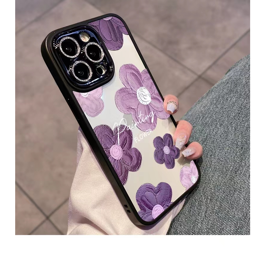 Ốp Điện Thoại Cứng Họa Tiết Hoa Trà Tím Cho iPhone 14Promax / 13Promax / 12Promax / 11 Promax / 14 Plus / 14 / 13 / 12 / 11