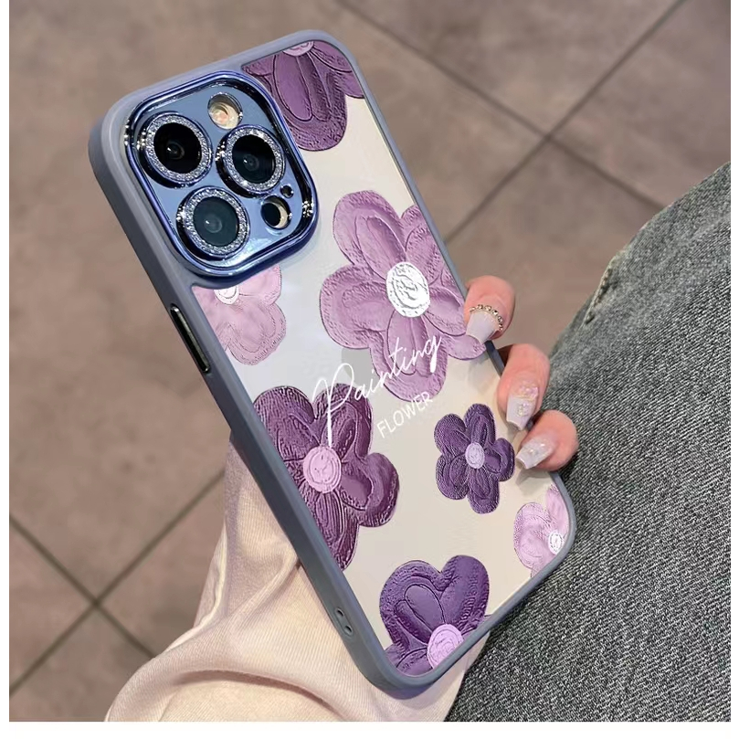 Ốp Điện Thoại Cứng Họa Tiết Hoa Trà Tím Cho iPhone 14Promax / 13Promax / 12Promax / 11 Promax / 14 Plus / 14 / 13 / 12 / 11