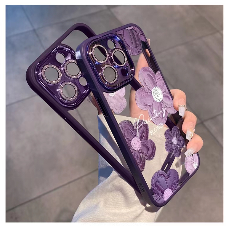 Ốp Điện Thoại Cứng Họa Tiết Hoa Trà Tím Cho iPhone 14Promax / 13Promax / 12Promax / 11 Promax / 14 Plus / 14 / 13 / 12 / 11