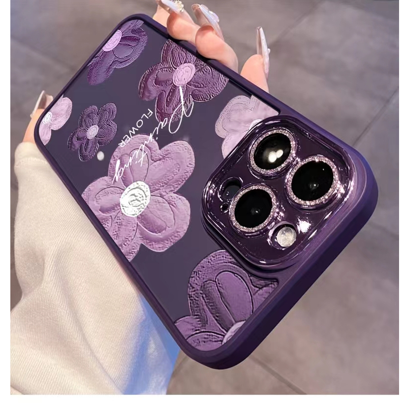 Ốp Điện Thoại Cứng Họa Tiết Hoa Trà Tím Cho iPhone 14Promax / 13Promax / 12Promax / 11 Promax / 14 Plus / 14 / 13 / 12 / 11