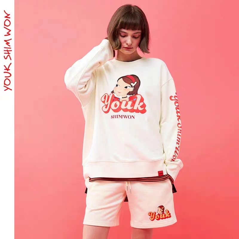 Lu Xinyuan Áo Khoác cotton Chui Đầu Dáng Rộng Cổ Thuyền In Hình Thời Trang Hàn Quốc Mới Cho Cặp Đôi