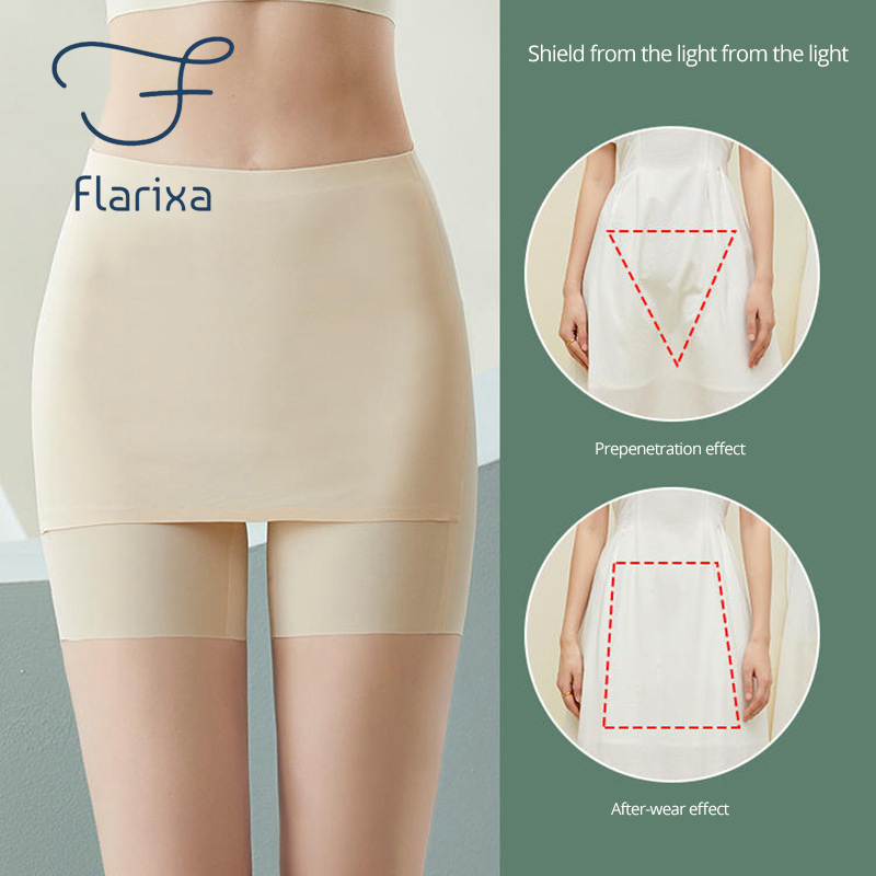 Flarixa Quần Short An Toàn Mặc Dưới Váy Bằng Lụa Lạnh Hai Lớp Lưng Cao Ôm Dáng Không Đường May Mặc Mùa Hè Cho Nam Nữ
