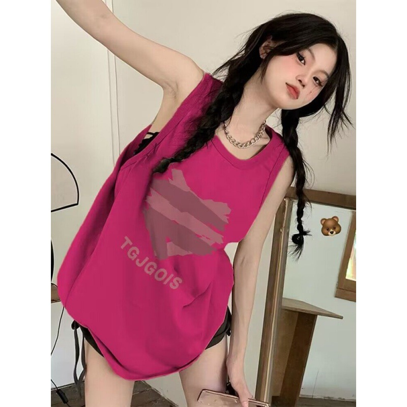 Áo Ba Lỗ Nữ Màu Thanh Long Trước Vai Cotton Không Tay Áo Nguyên Chất Áo Thun Nữ Ngắn Tay Phong Cách Mùa Hè Mới Áo Thô Áo Vest