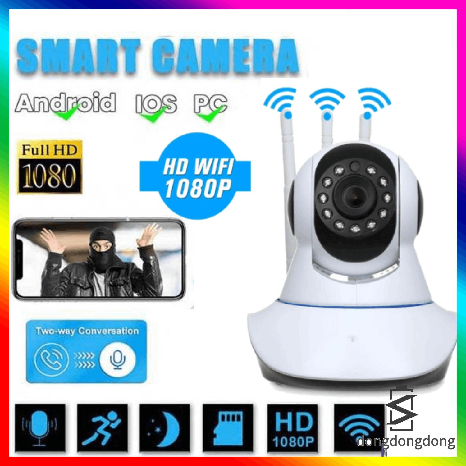 Camera 3 Ăng Ten Wifi Xoay 360 Độ ° Máy Theo Dõi Giọng Nói Thông Minh 720p App