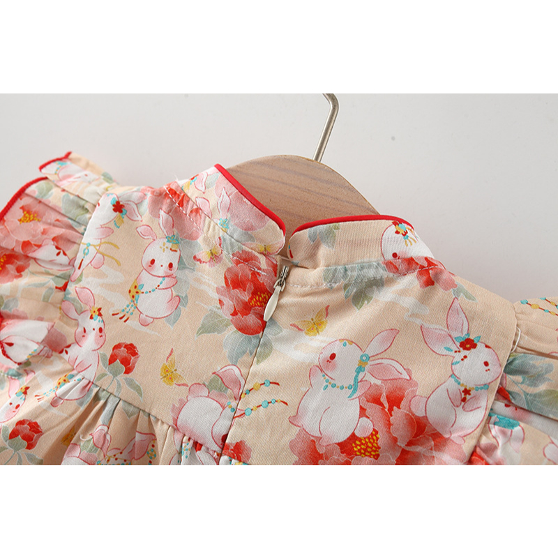 Đầm Không Tay Phối Bèo Nhún In Họa Tiết Hoa Đỏ Phong Cách Mới Cho Bé Gái 0-3 Tuổi