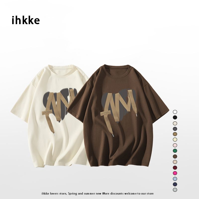 ihkke Áo thun unisex Áo Thun plus size Họa Tiết Hình Trái Tim Theo Phong Cách retro Mỹ Dùng Cho Nữ Oversize áo phông nữ 100%Cotton