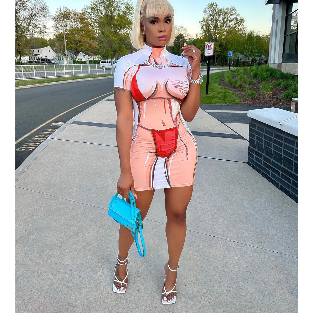 Áo Thun Tay Ngắn Mặc Ngoài Bikini In Họa Tiết Dễ Thương Vui Nhộn Cho Nữ fzc237