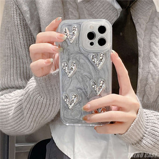 Ốp Điện Thoại Silicon Mềm Mạ Điện Hình Trái Tim Đính Đá 3D Cho iPhone 14 13 12 11 Pro Max XS XR 7 8 Plus