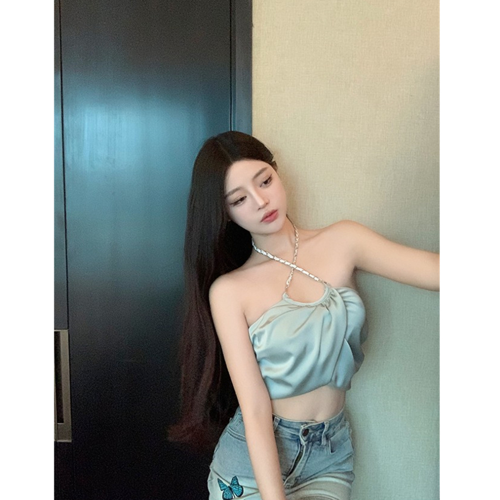 QADCOL Áo Lót Vải satin Cao Cấp Dạng Ngắn Thời Trang Mùa Hè Quyến Rũ Cho Nữ